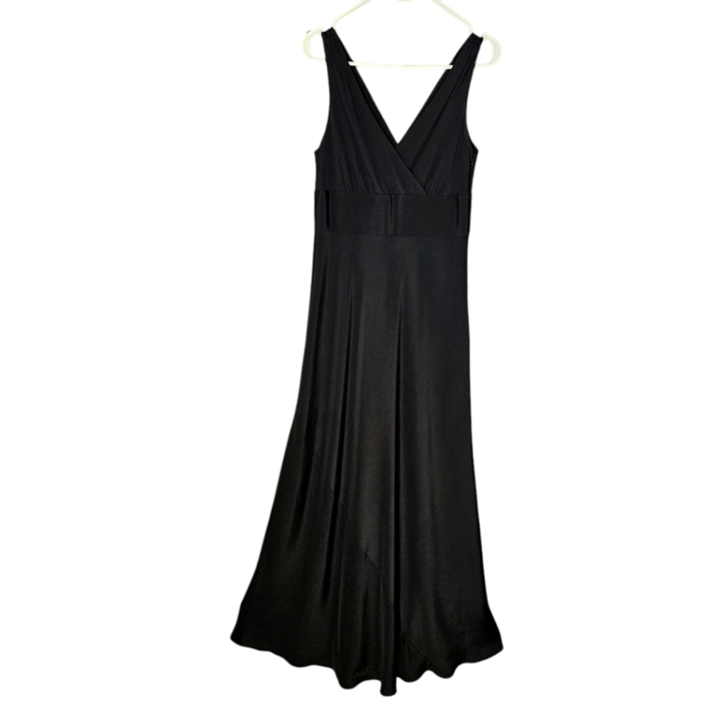 Vtg. 2005 J. Crew 100% Silk  Faux Wrap Sleeveless Black Y2K Maxi Dress 8